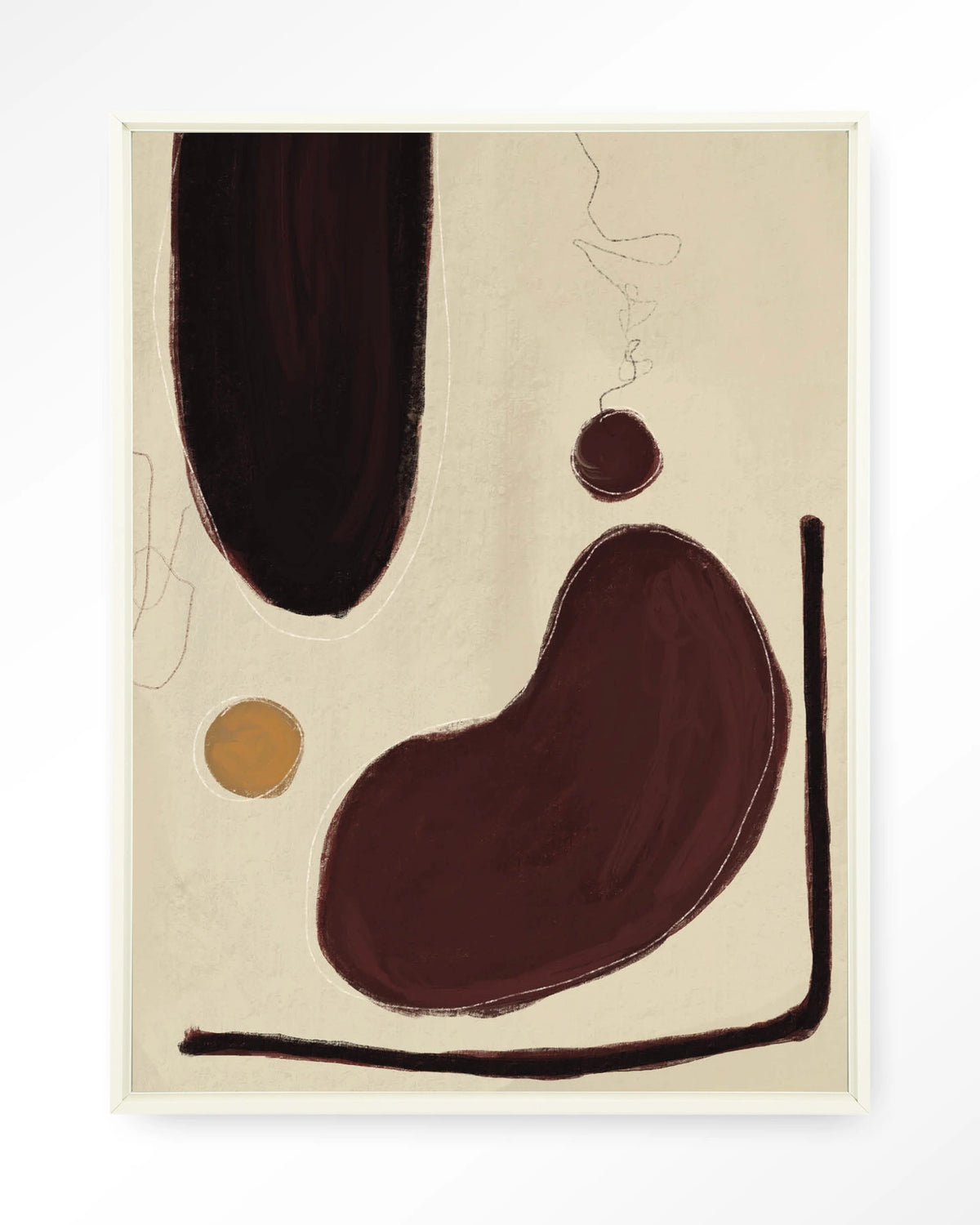 Sendai – abstract in bordeaux en beige – Wandkleed – Floating frame – wit