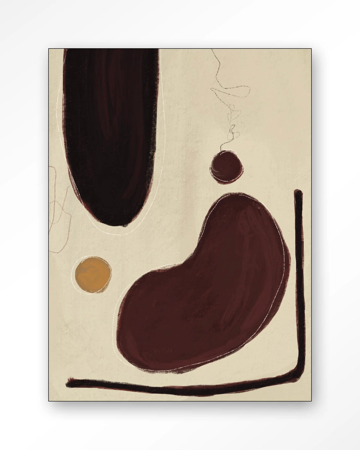 Sendai – abstract in bordeaux en beige – Wandkleed – Frame – zwart