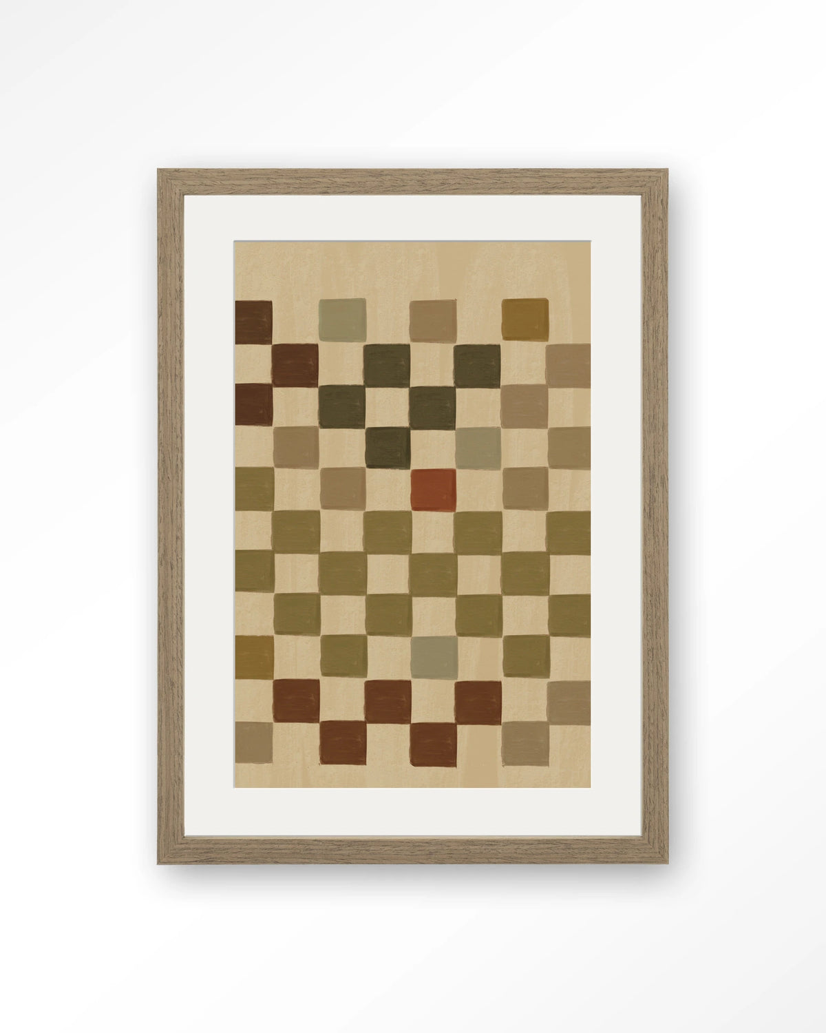 Cuba – ruitpatroon in aardetinten – Art print – Hout bruin + passe-partout