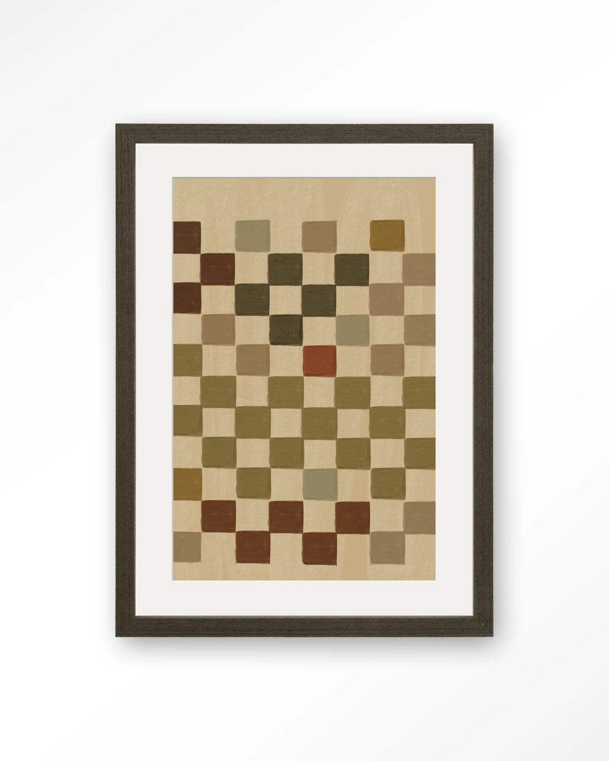 Cuba – ruitpatroon in aardetinten – Art print – Hout donkerbruin + passe-partout