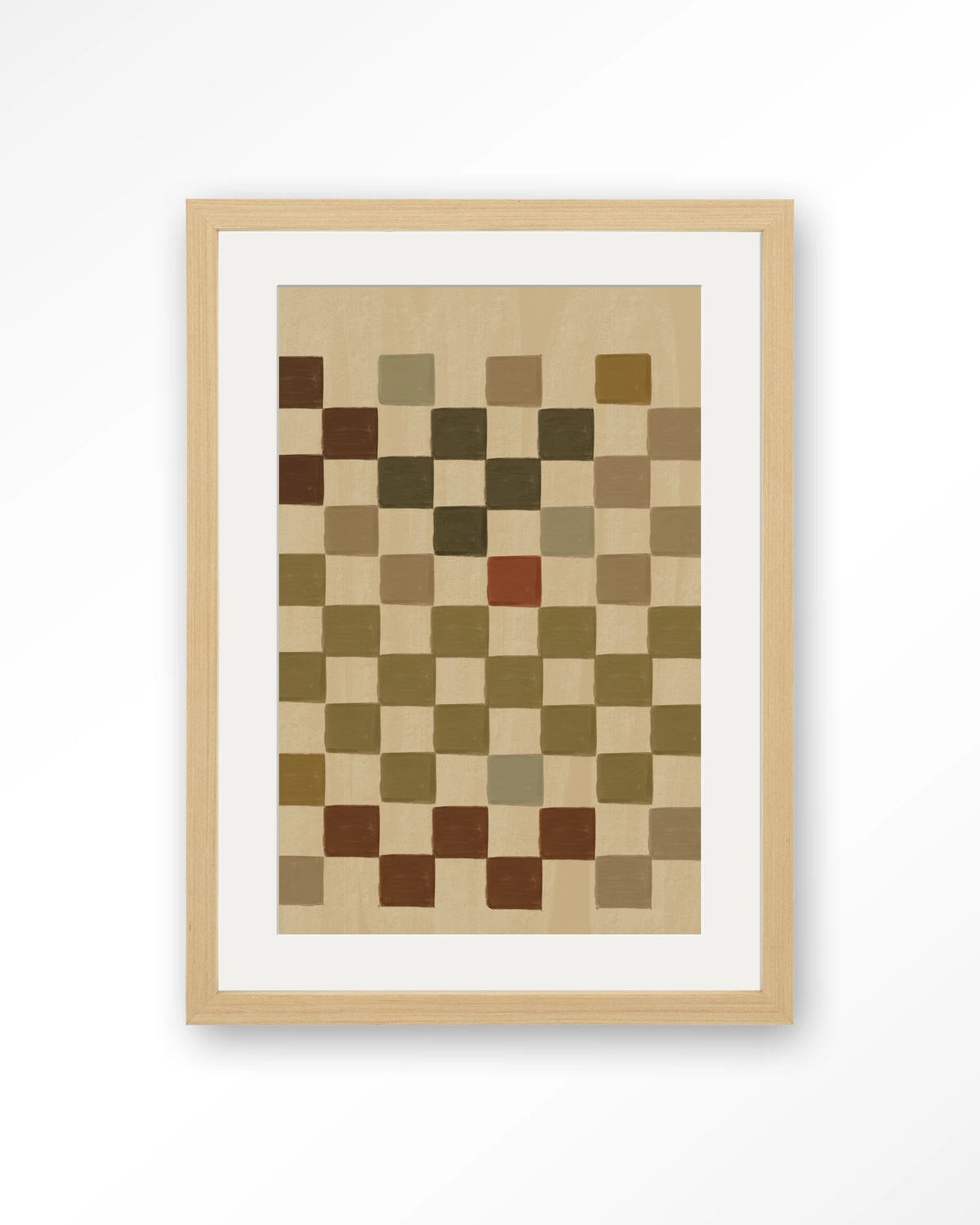 Cuba – ruitpatroon in aardetinten – Art print – Hout naturel + passe-partout