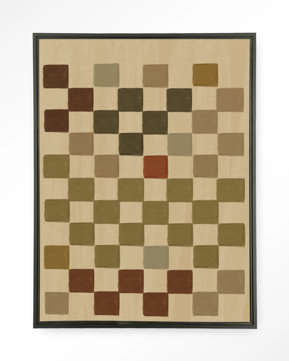 Cuba – ruitpatroon in aardetinten – Wandkleed – Floating frame – zwart