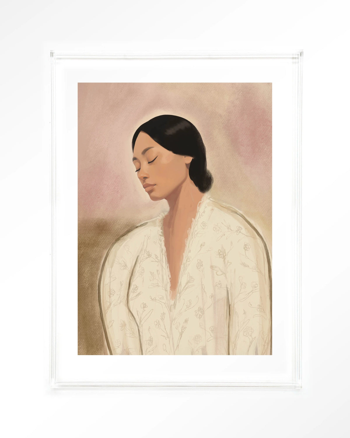Dreaming – portret van vrouw in crème tinten – Art print – Acryl doorzichtig