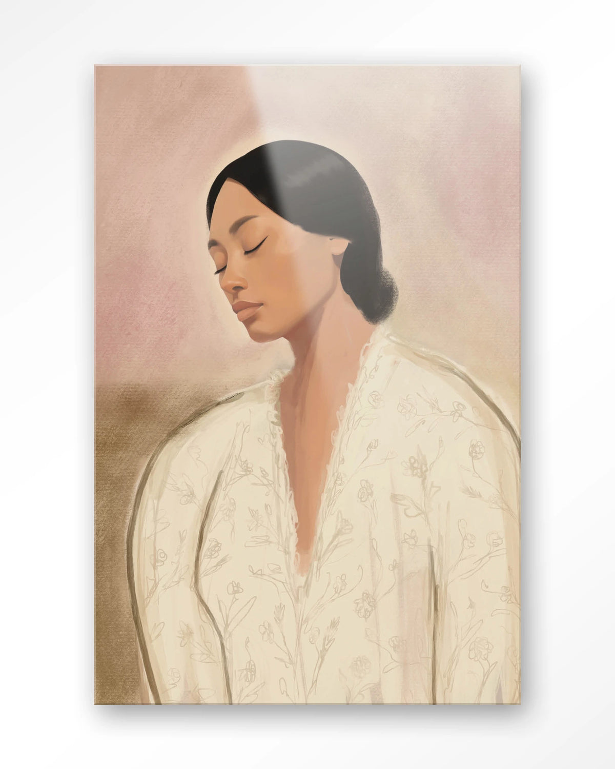 Dreaming – portret van vrouw in crème tinten – Glas – Blinde montage