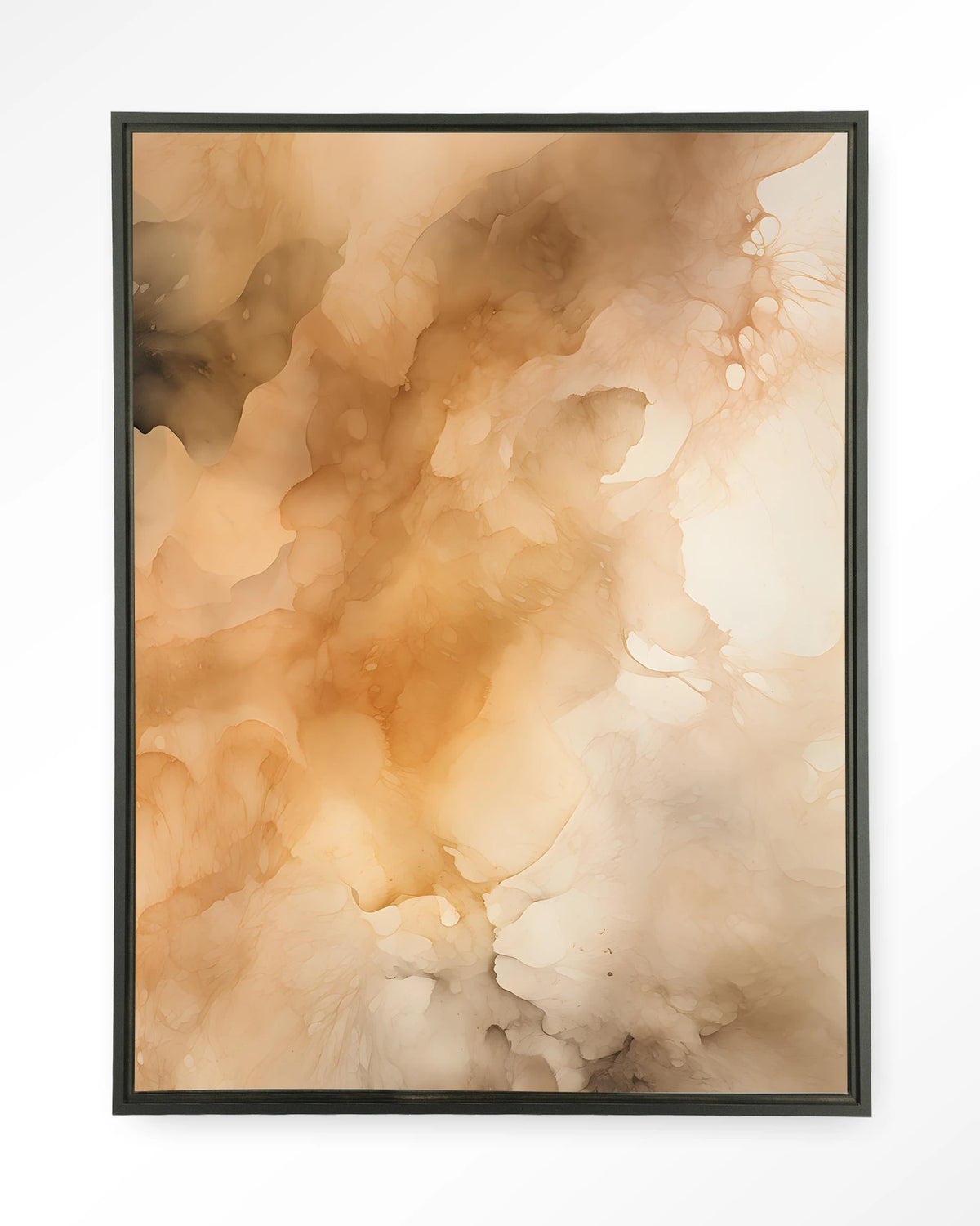 Rusty Clouds – abstract in oranje wolken – Wandkleed – Floating frame – zwart