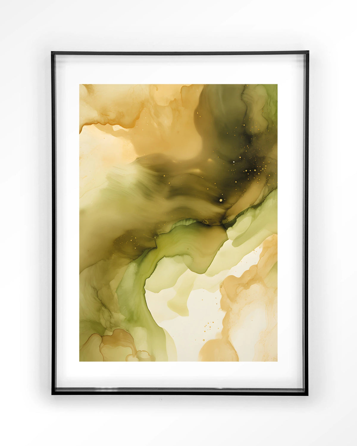 Green Flow – abstract in olijfgroen en goud – Art print – Acryl zwart