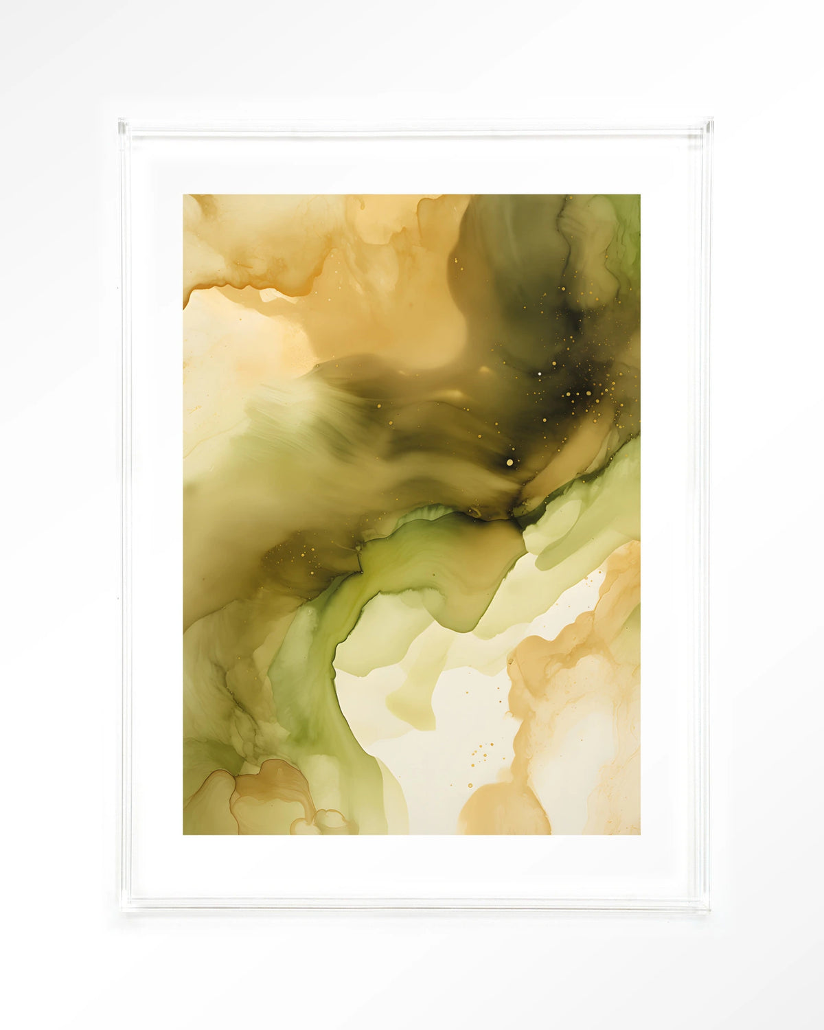 Green Flow – abstract in olijfgroen en goud – Art print – Acryl doorzichtig
