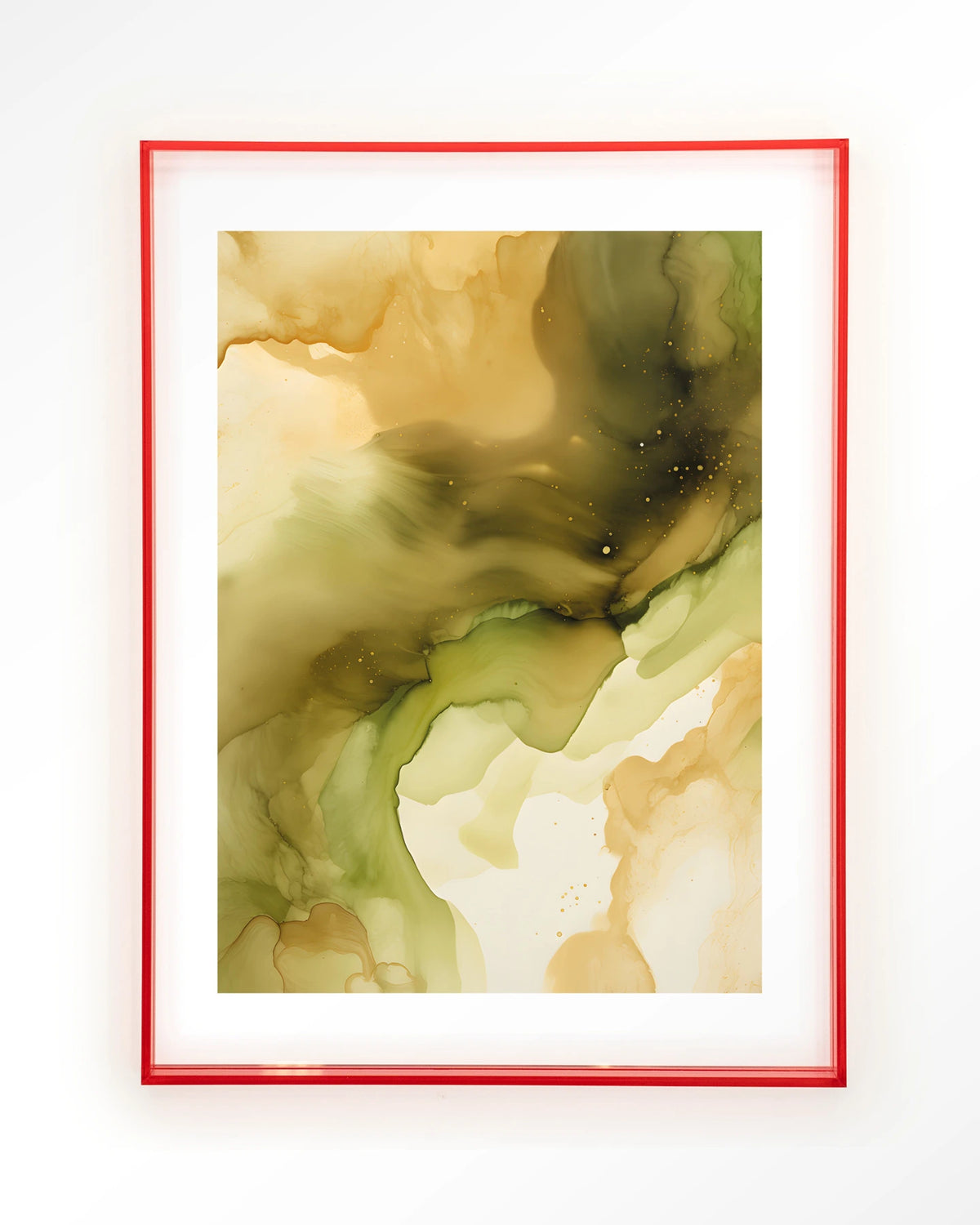 Green Flow – abstract in olijfgroen en goud – Art print – Acryl roze