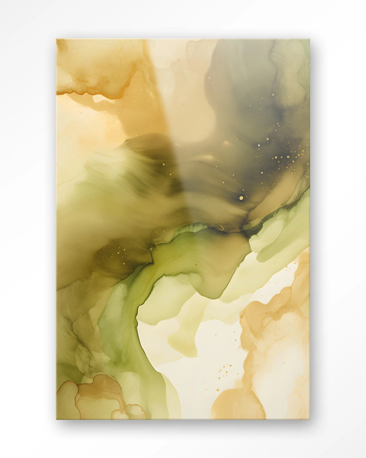 Green Flow – abstract in olijfgroen en goud – Glas – Blinde montage