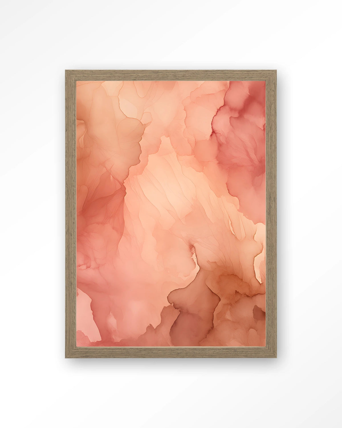 Flowing Pink – roze aquarel met vloeiende kleuren – Art print – Hout bruin