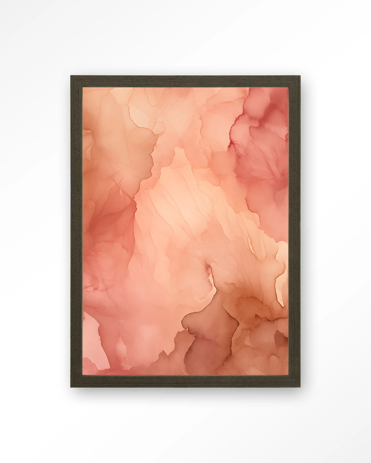 Flowing Pink – roze aquarel met vloeiende kleuren – Art print – Hout donkerbruin