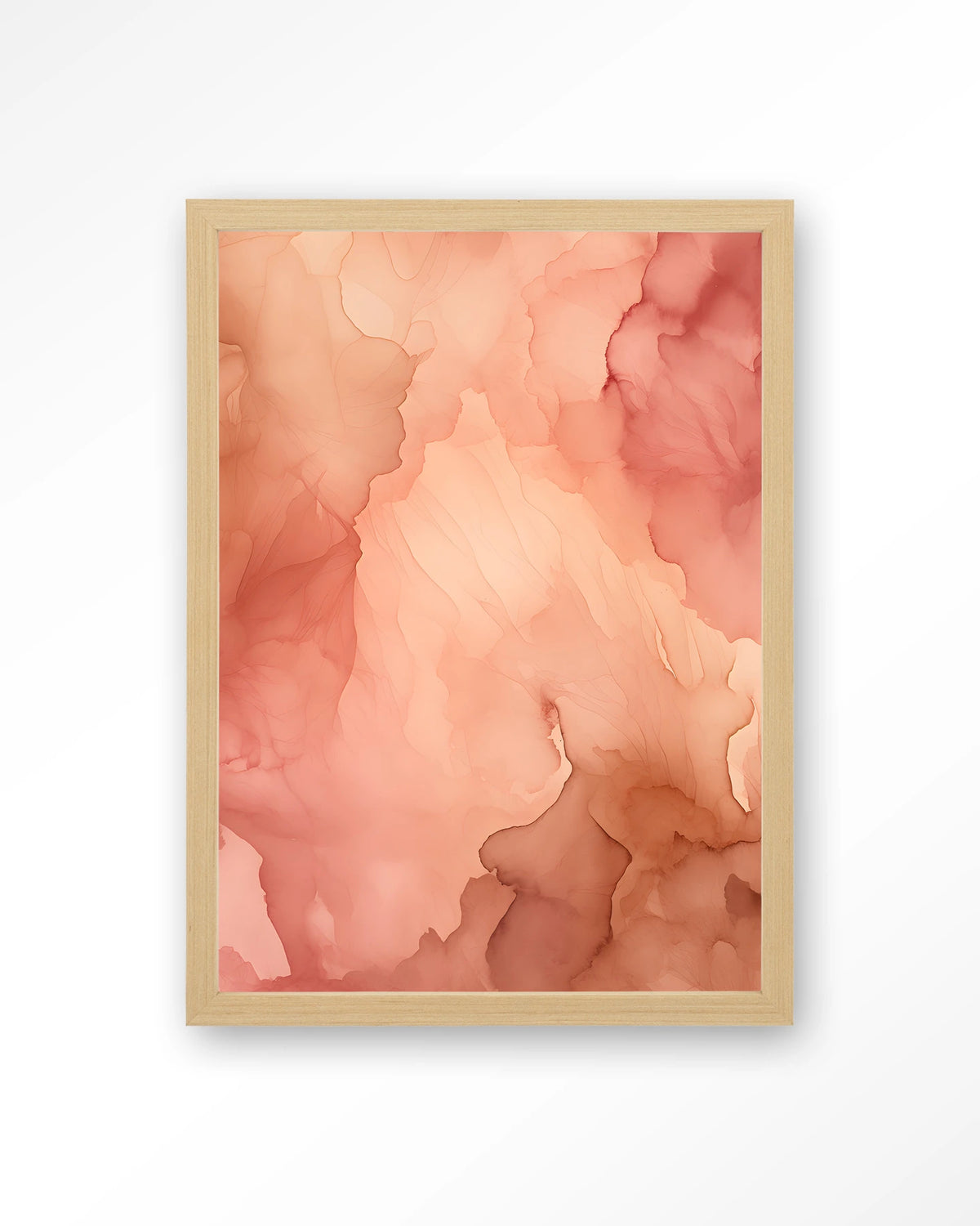 Flowing Pink – roze aquarel met vloeiende kleuren – Art print – Hout naturel