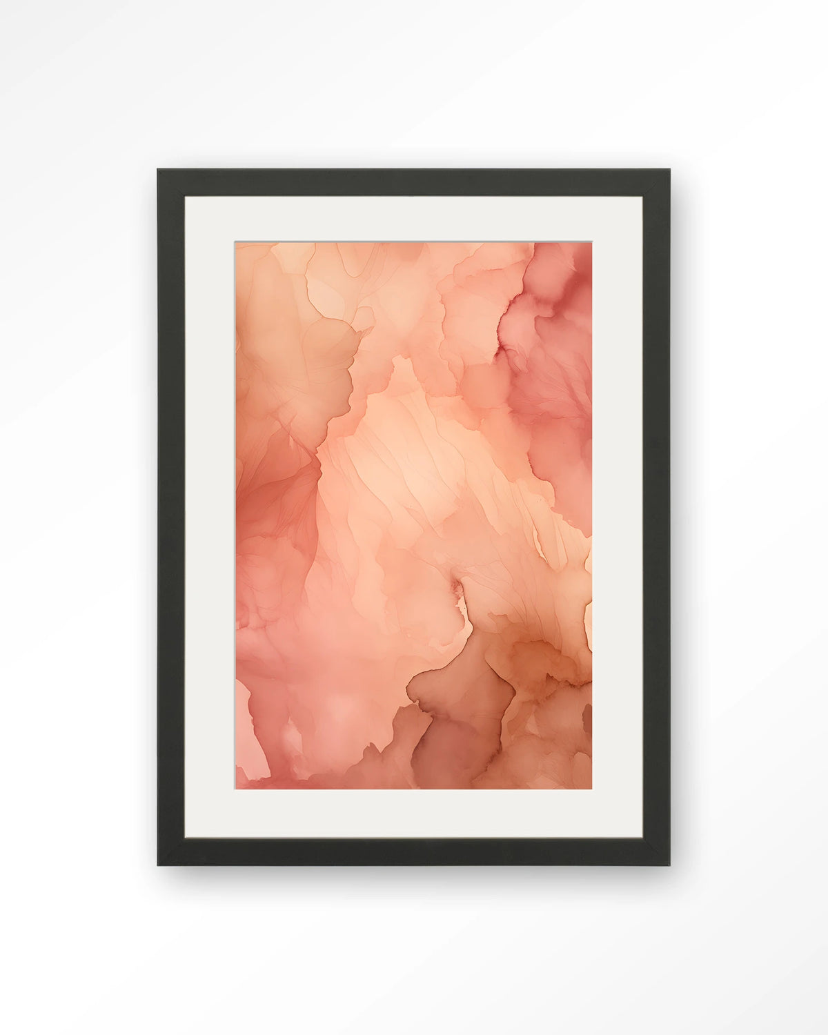 Flowing Pink – roze aquarel met vloeiende kleuren – Art print – Hout zwart + passe-partout