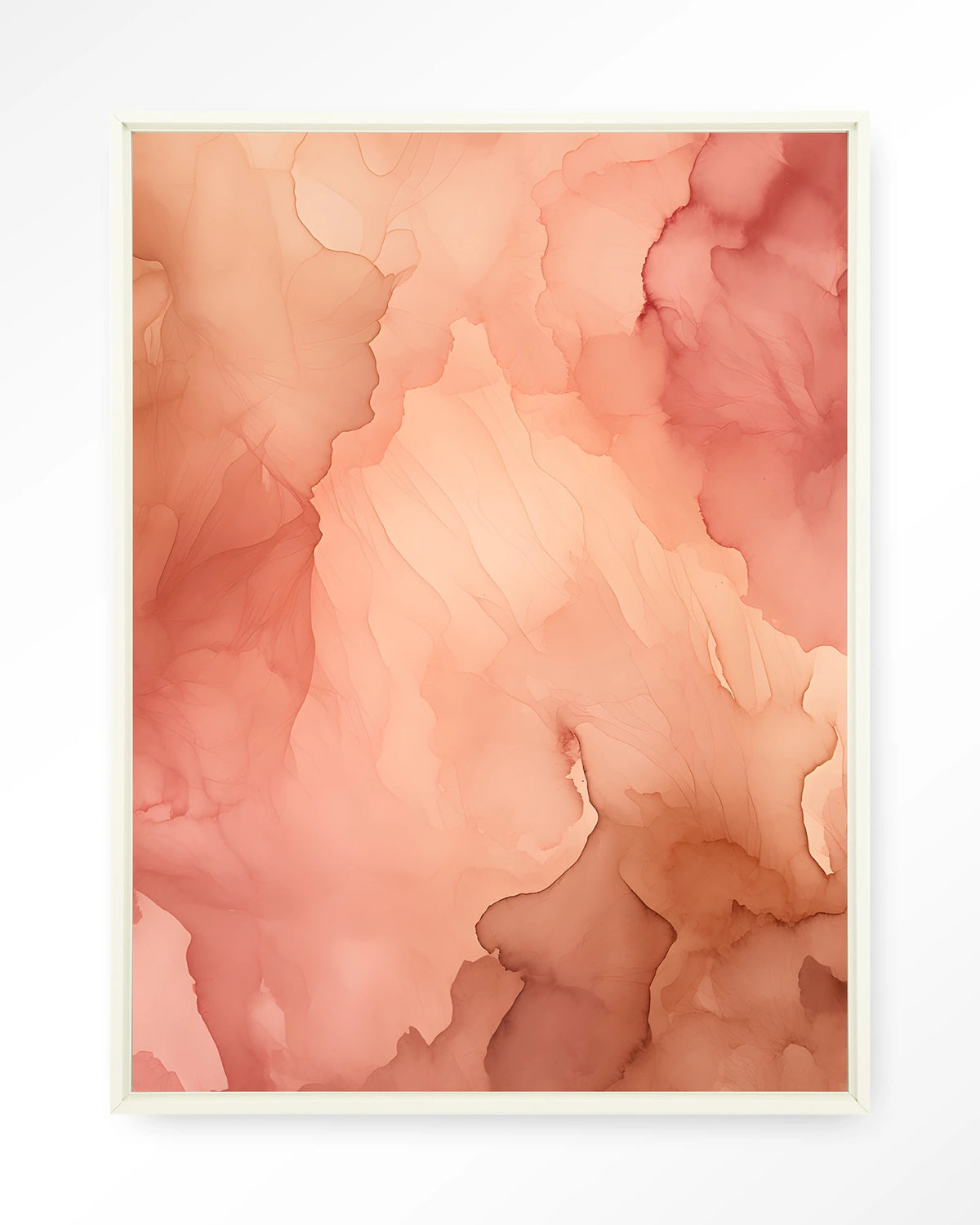 Flowing Pink – roze aquarel met vloeiende kleuren – Wandkleed – Floating frame – wit