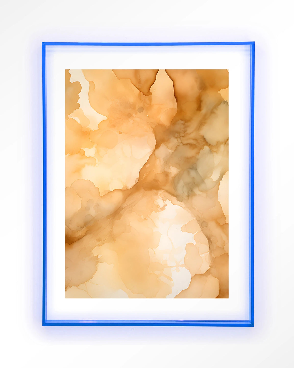 Liquid Cinnamon – abstract in oranje aquarel – Art print – Acryl lichtblauw