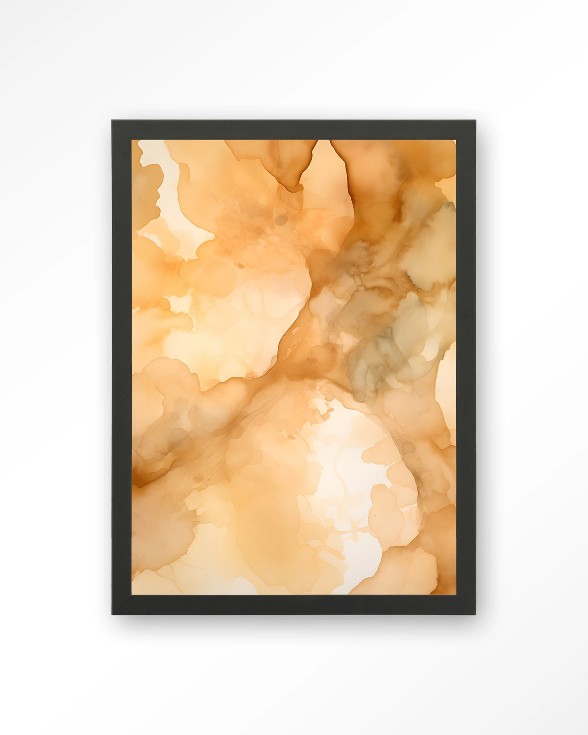 Liquid Cinnamon – abstract in oranje aquarel – Art print – Hout zwart
