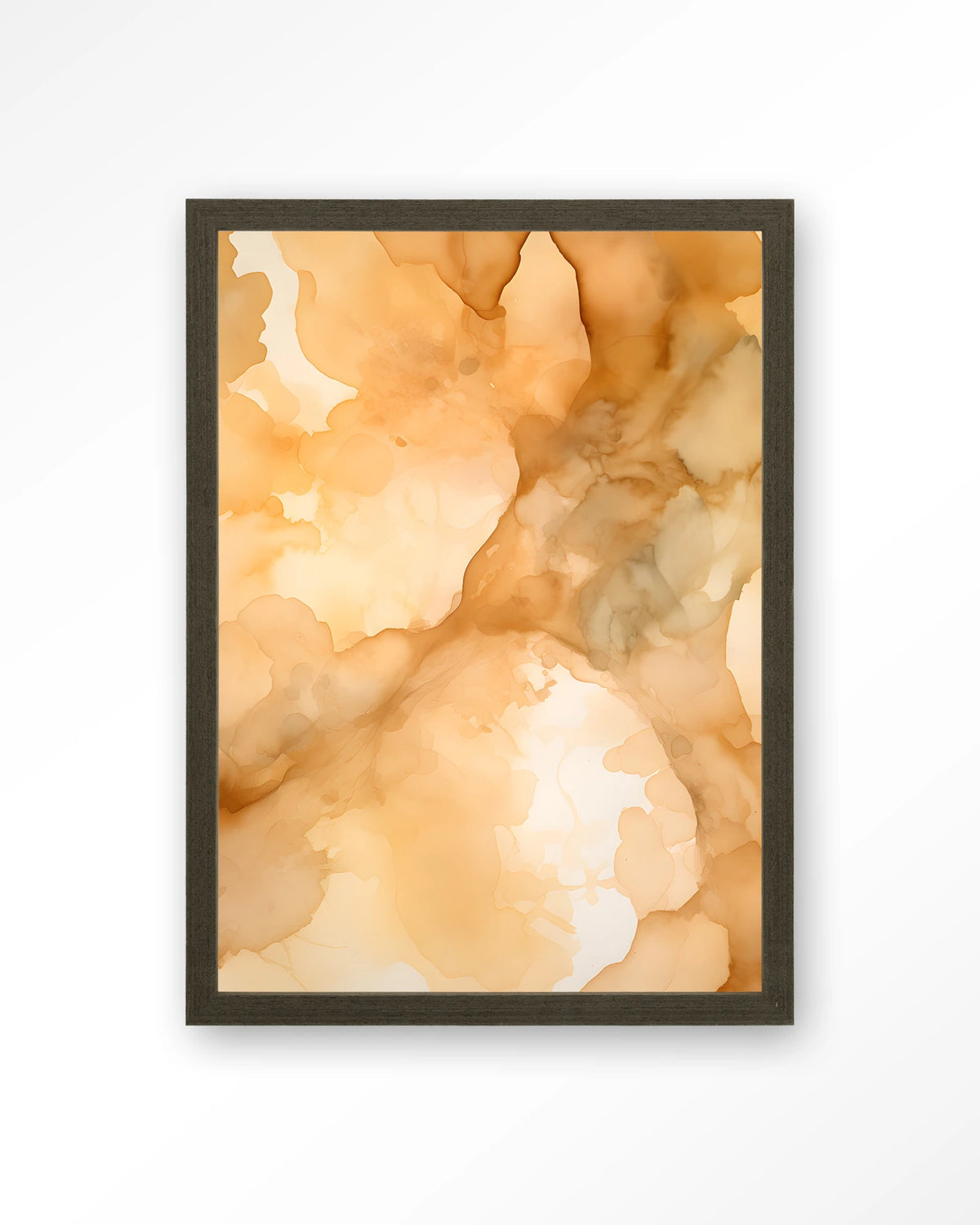 Liquid Cinnamon – abstract in oranje aquarel – Art print – Hout donkerbruin