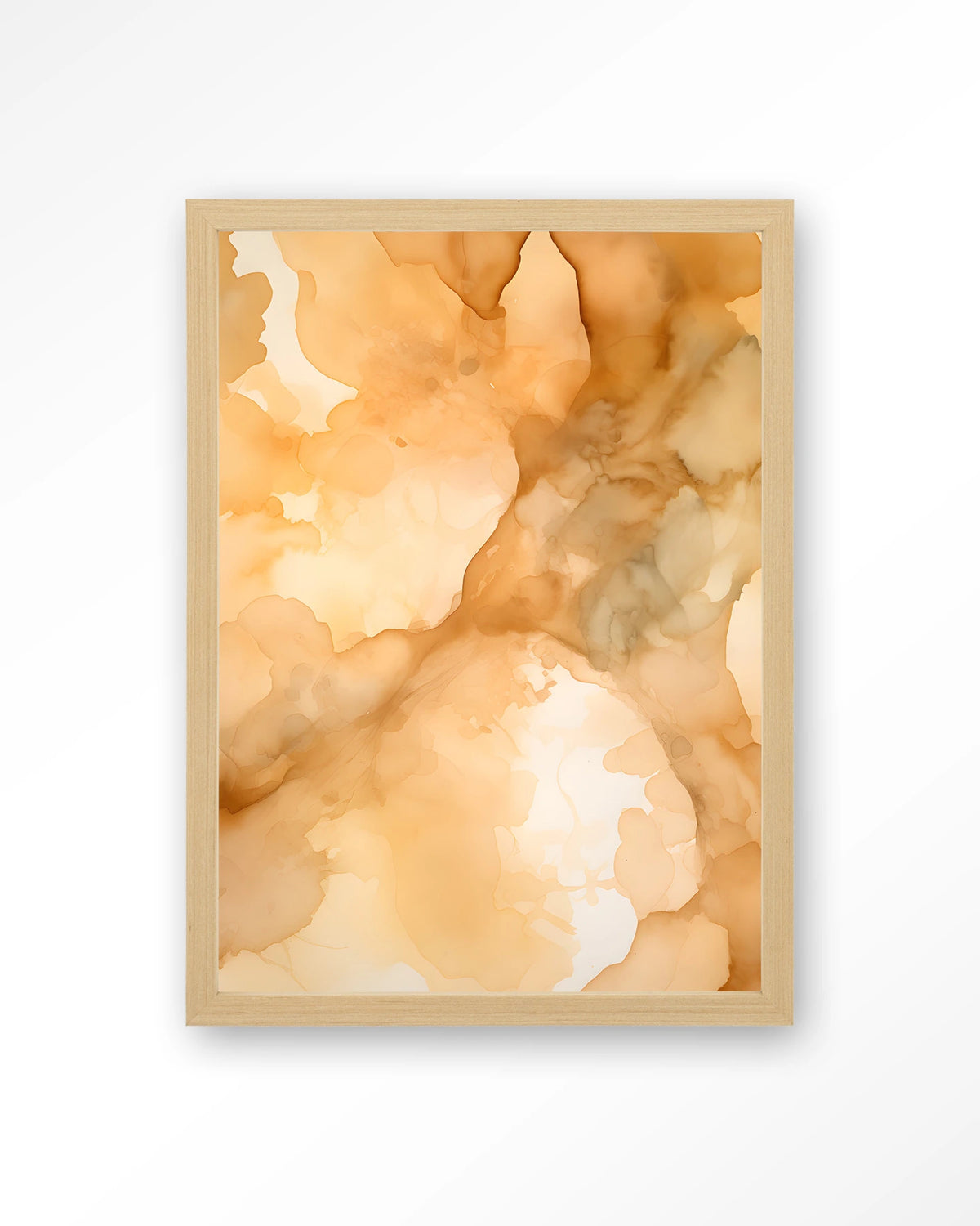 Liquid Cinnamon – abstract in oranje aquarel – Art print – Hout naturel