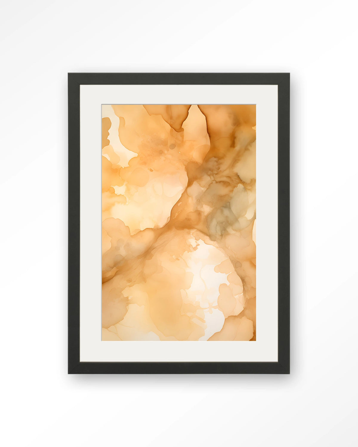 Liquid Cinnamon – abstract in oranje aquarel – Art print – Hout zwart + passe-partout