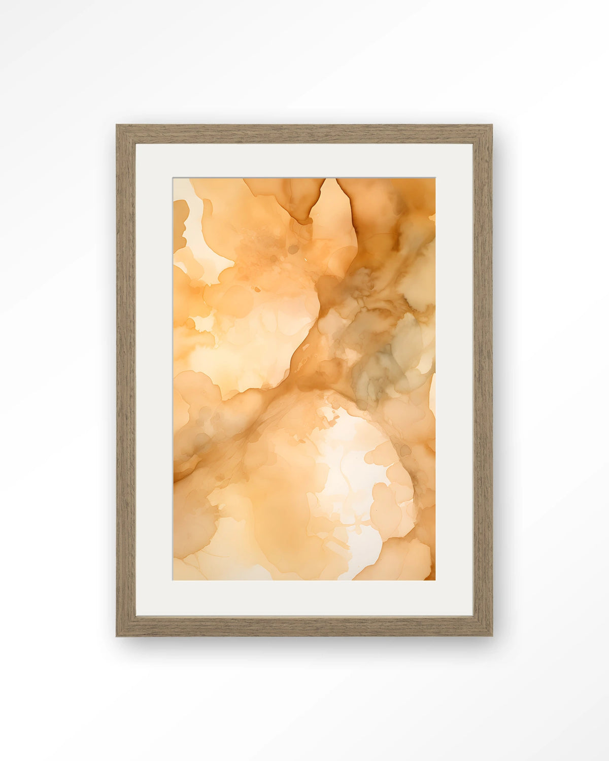 Liquid Cinnamon – abstract in oranje aquarel – Art print – Hout bruin + passe-partout