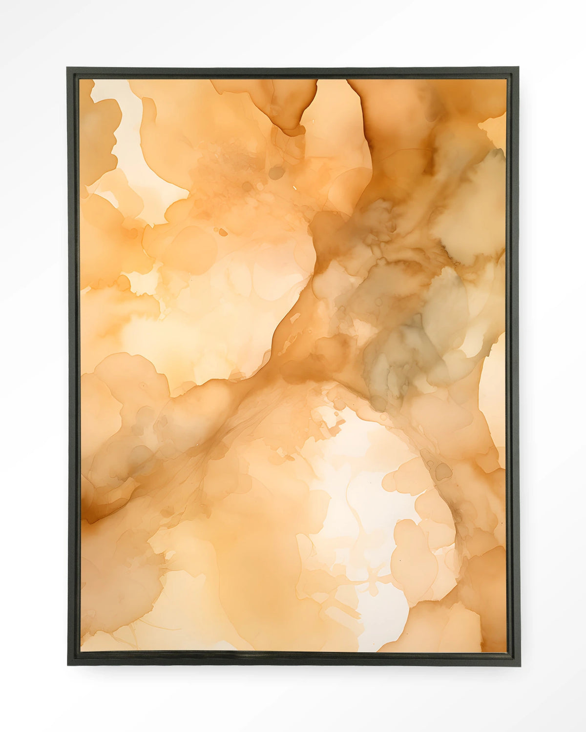 Liquid Cinnamon – abstract in oranje aquarel – Wandkleed – Floating frame – zwart