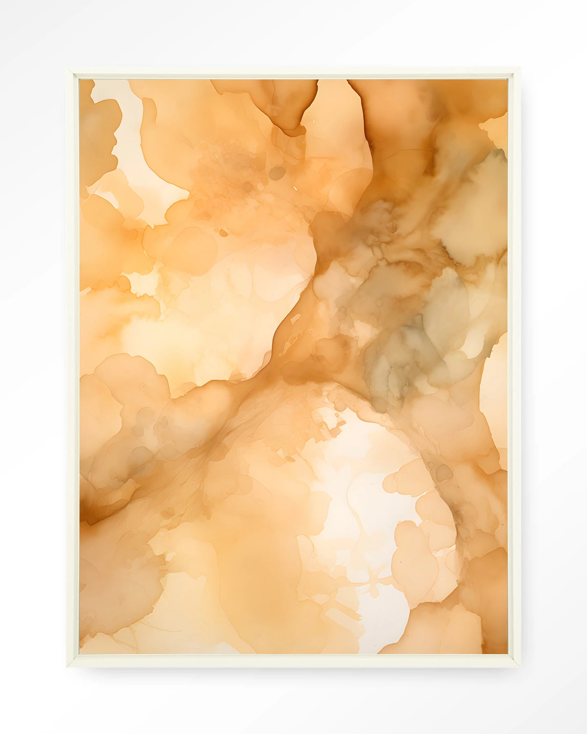 Liquid Cinnamon – abstract in oranje aquarel – Wandkleed – Floating frame – wit