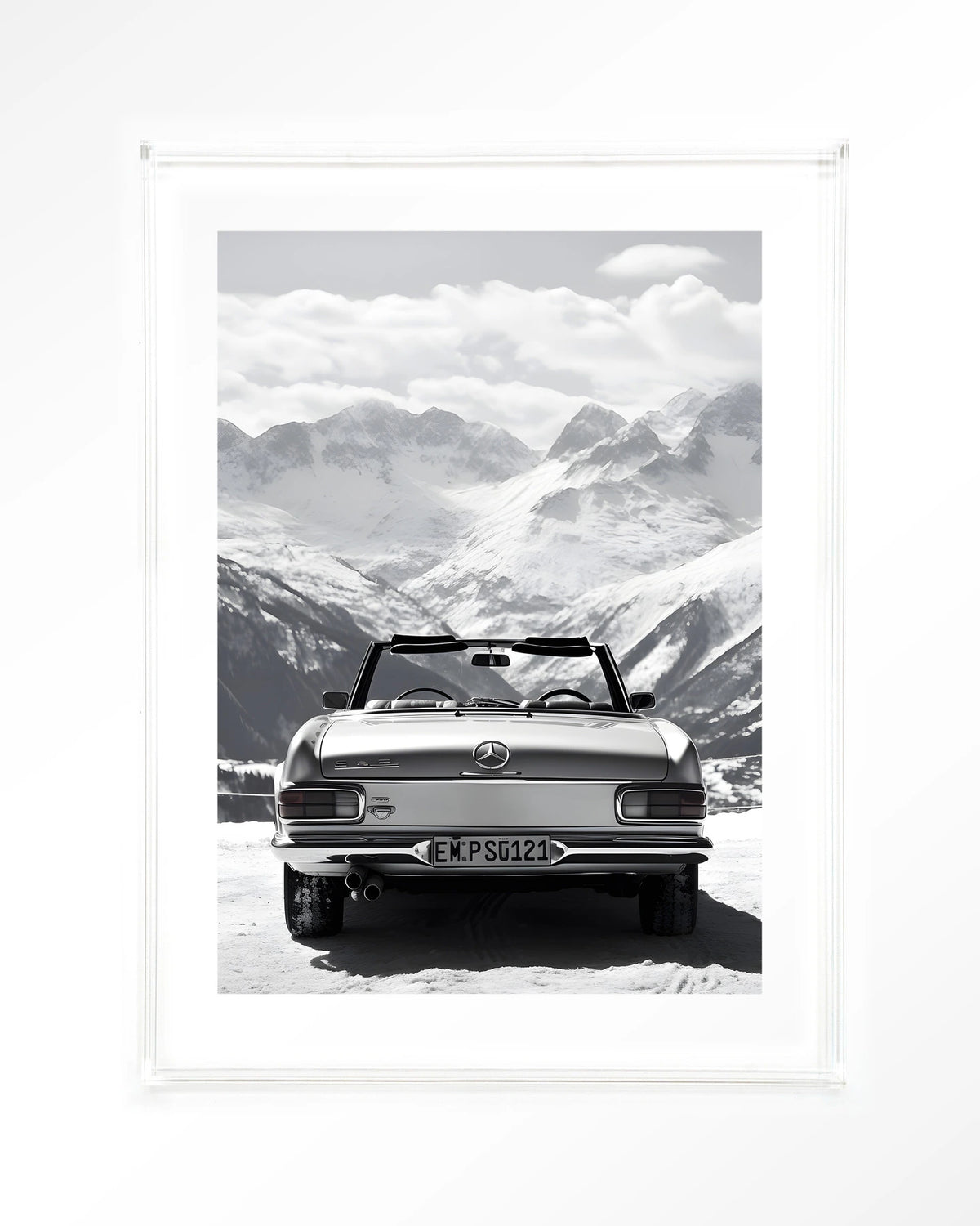 Ski Resort – cabrio in de sneeuwbergen – Art print – Acryl doorzichtig