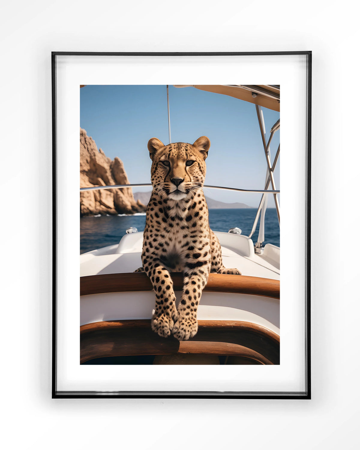 Sailboat Cheetah – cheeta op zeilboot – Art print – Acryl zwart