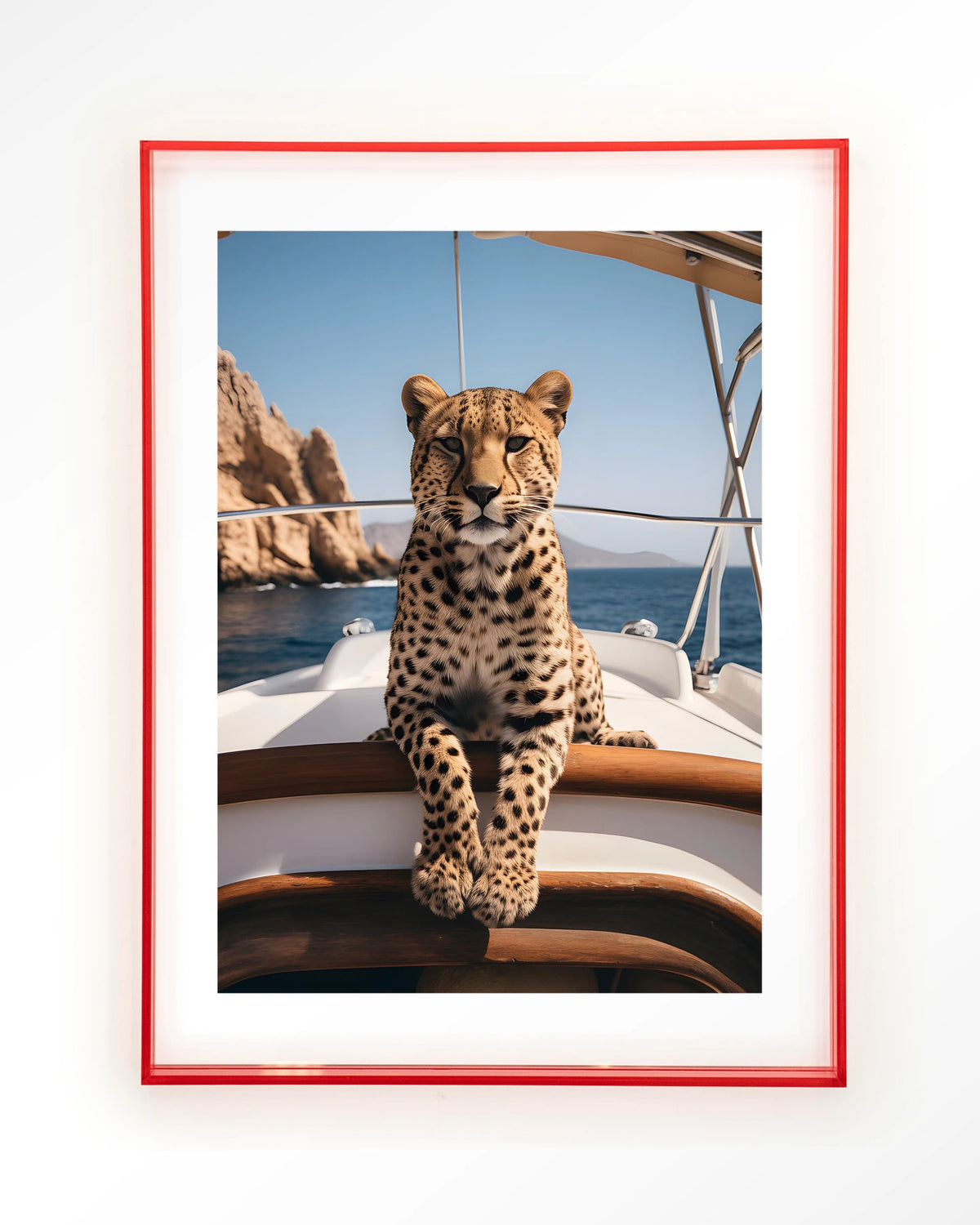 Sailboat Cheetah – cheeta op zeilboot – Art print – Acryl roze
