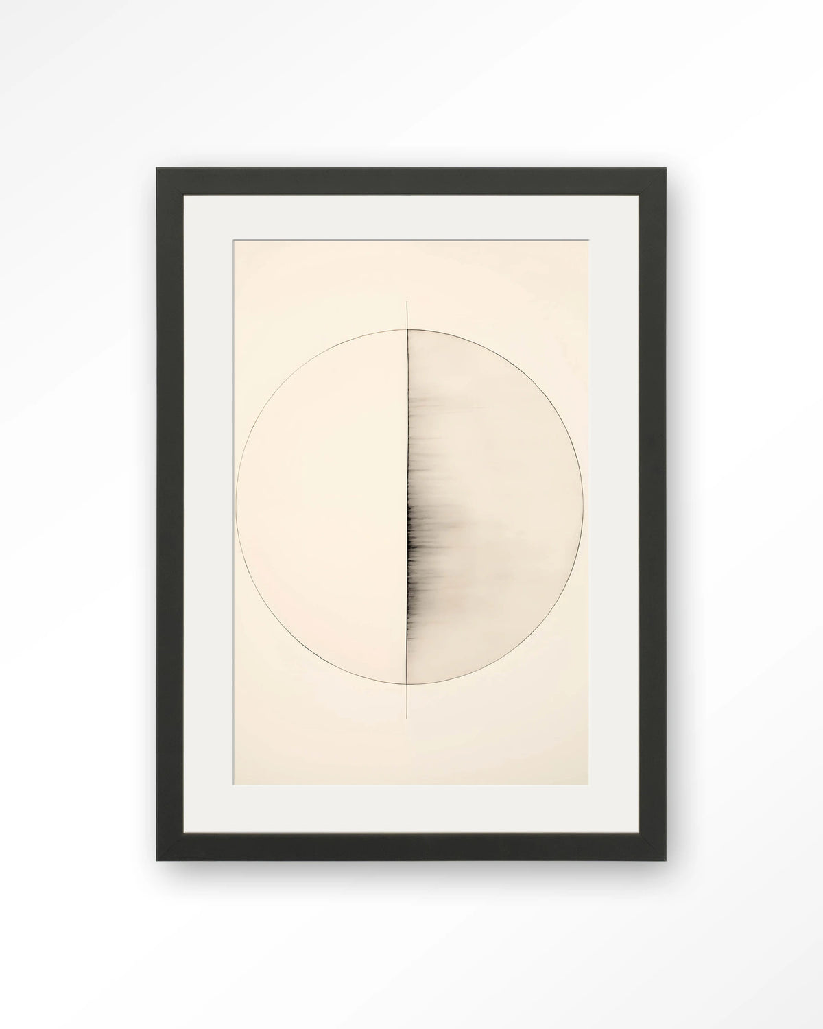 Nara – cirkel in lijntekening, minimalistisch – Art print – Hout zwart + passe-partout