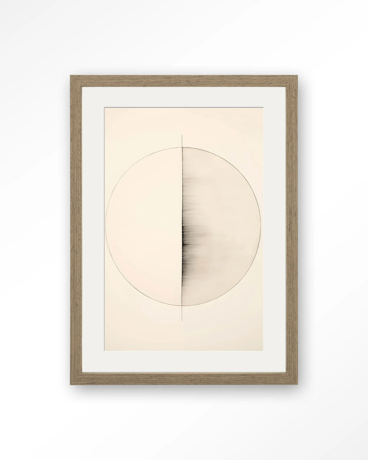 Nara – cirkel in lijntekening, minimalistisch – Art print – Hout bruin + passe-partout