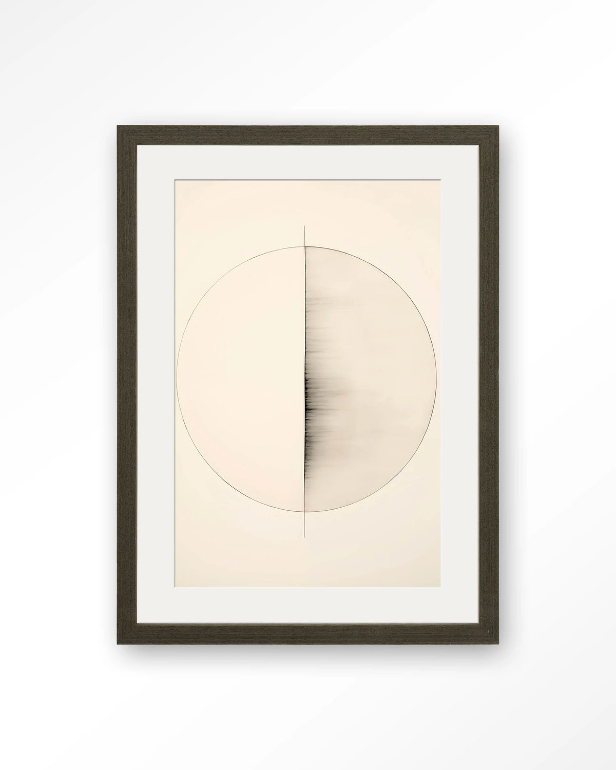 Nara – cirkel in lijntekening, minimalistisch – Art print – Hout donkerbruin + passe-partout