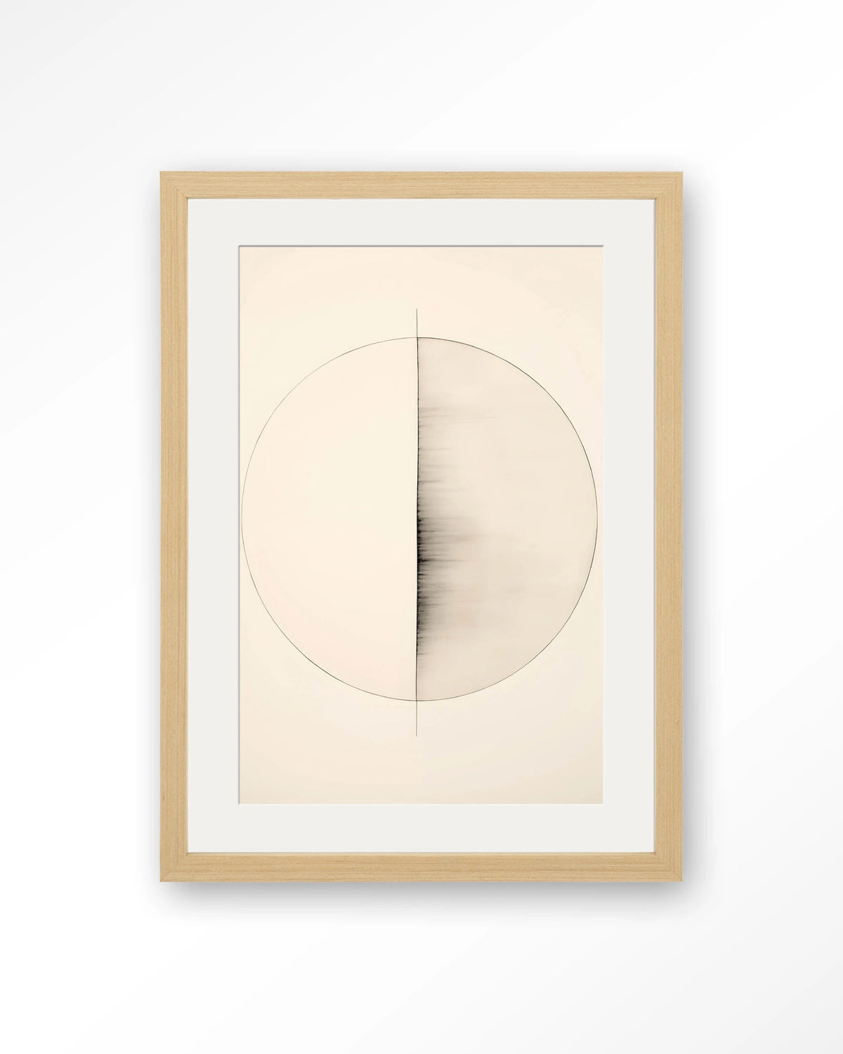Nara – cirkel in lijntekening, minimalistisch – Art print – Hout naturel + passe-partout