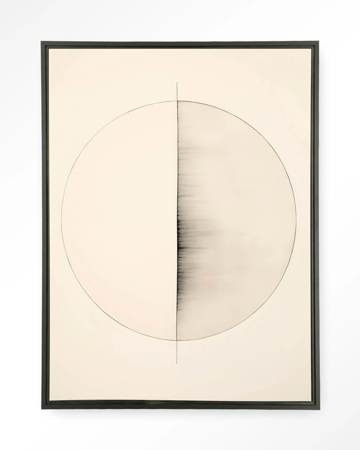 Nara – cirkel in lijntekening, minimalistisch – Wandkleed – Floating frame – zwart