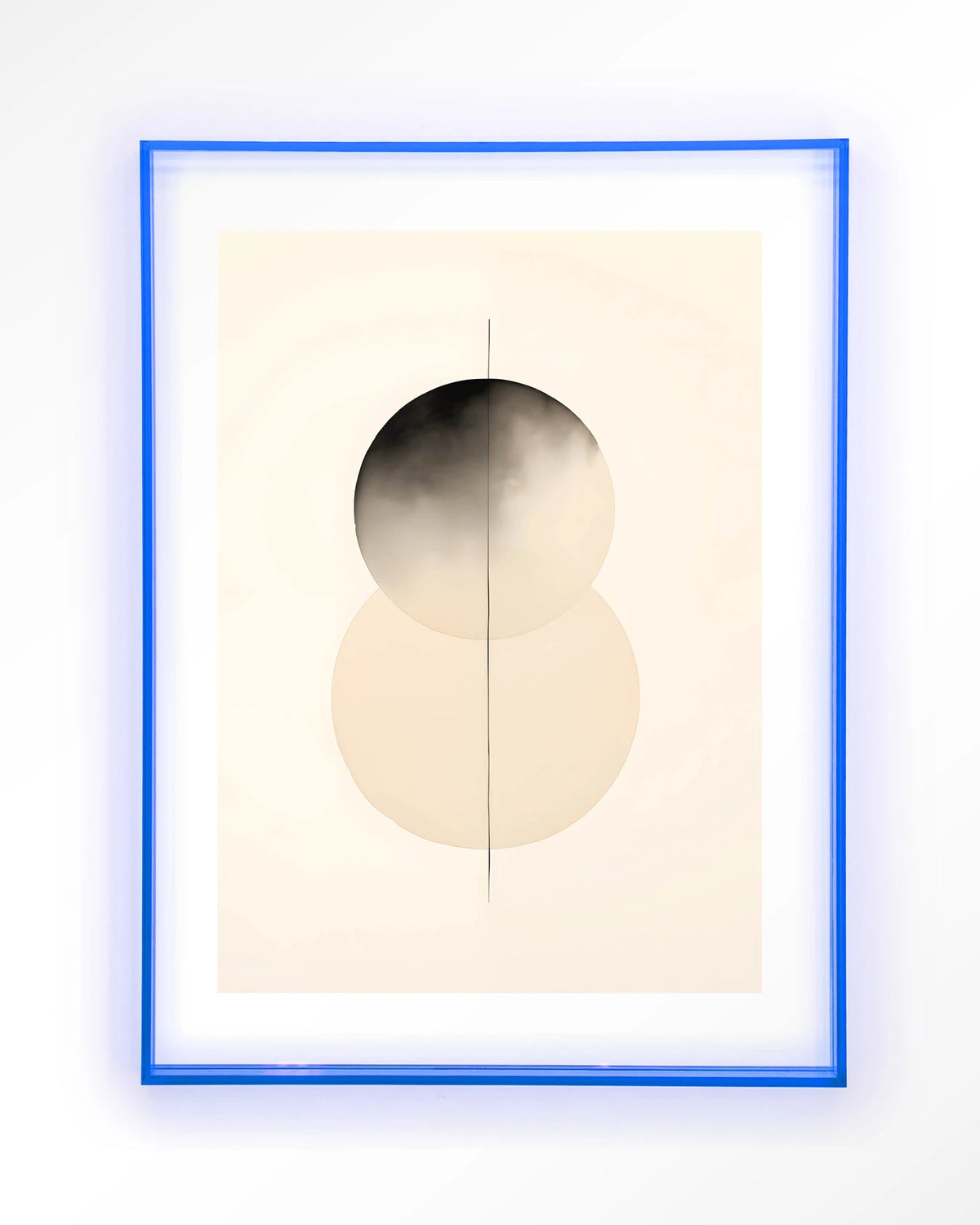 Kobe – abstract met cirkels in zwart en crème – Art print – Acryl lichtblauw