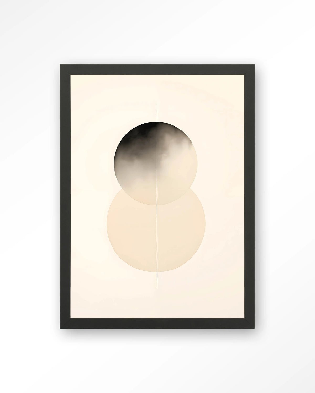 Kobe – abstract met cirkels in zwart en crème – Art print – Hout zwart