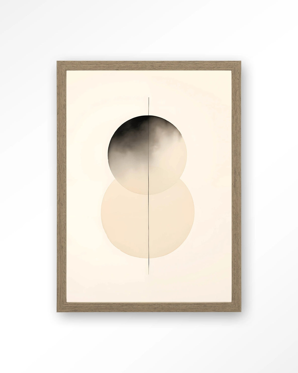 Kobe – abstract met cirkels in zwart en crème – Art print – Hout bruin