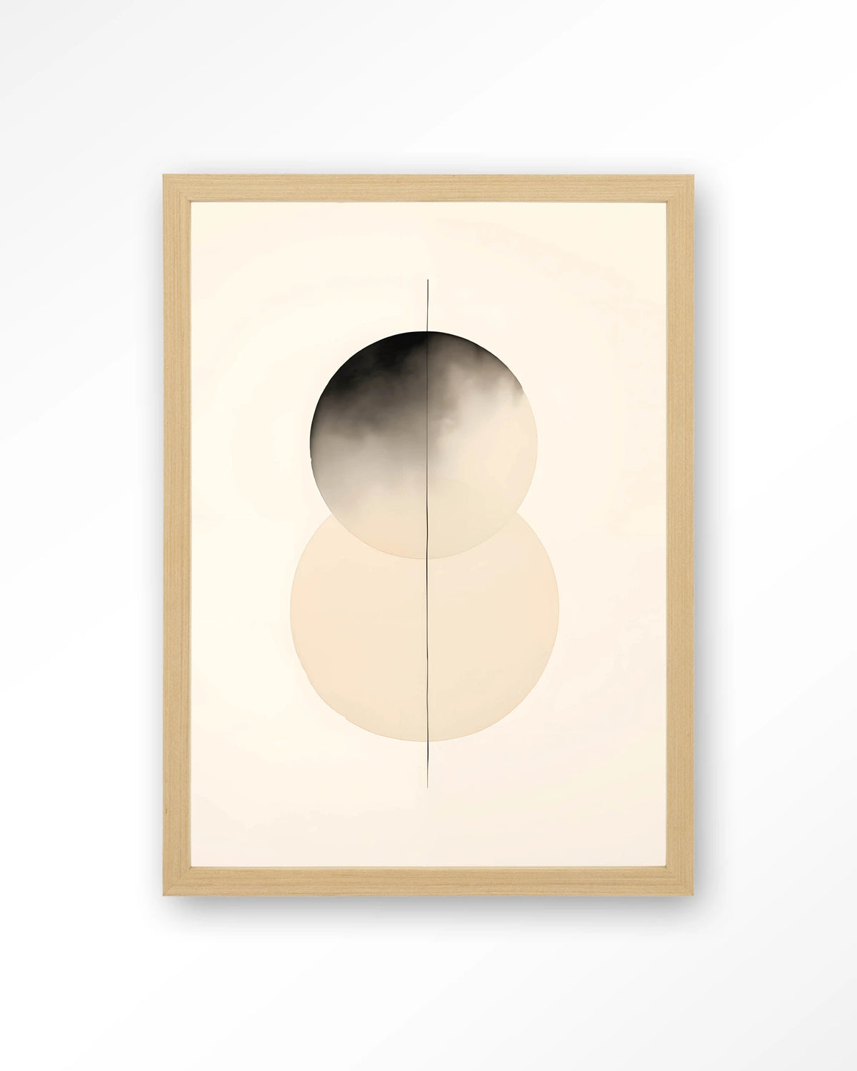 Kobe – abstract met cirkels in zwart en crème – Art print – Hout naturel