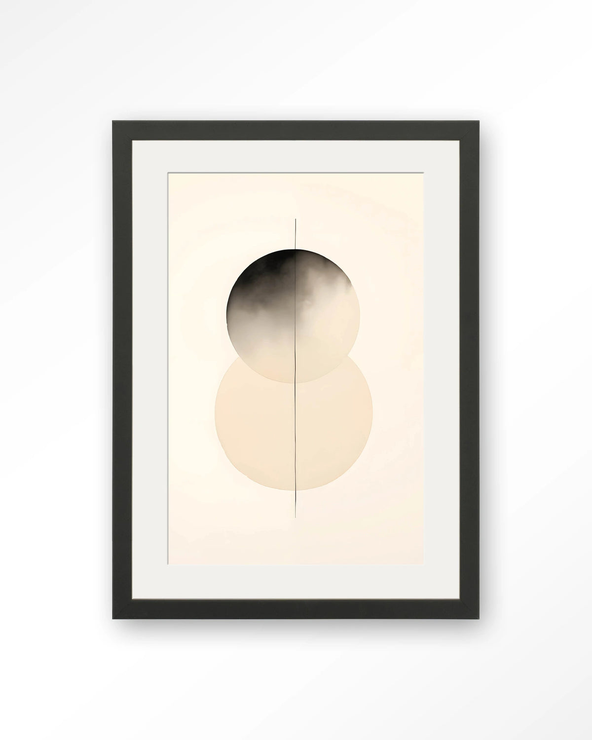 Kobe – abstract met cirkels in zwart en crème – Art print – Hout zwart + passe-partout