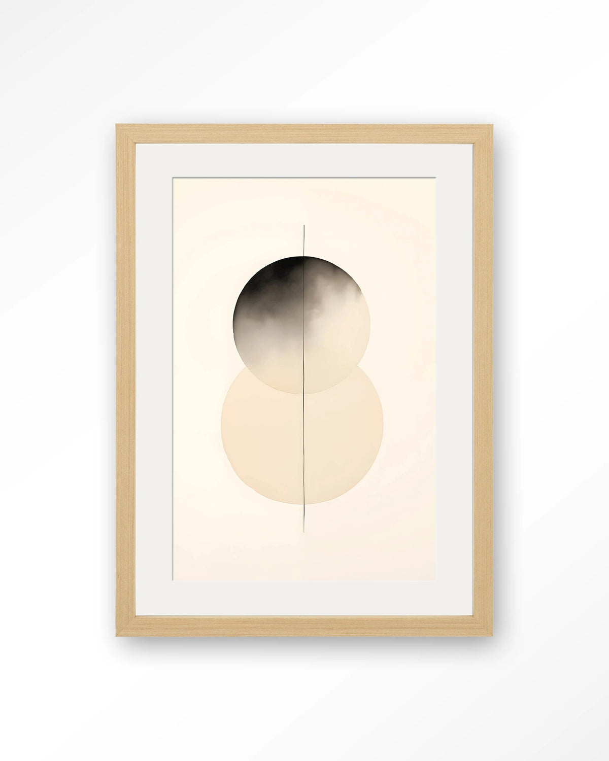 Kobe – abstract met cirkels in zwart en crème – Art print – Hout naturel + passe-partout