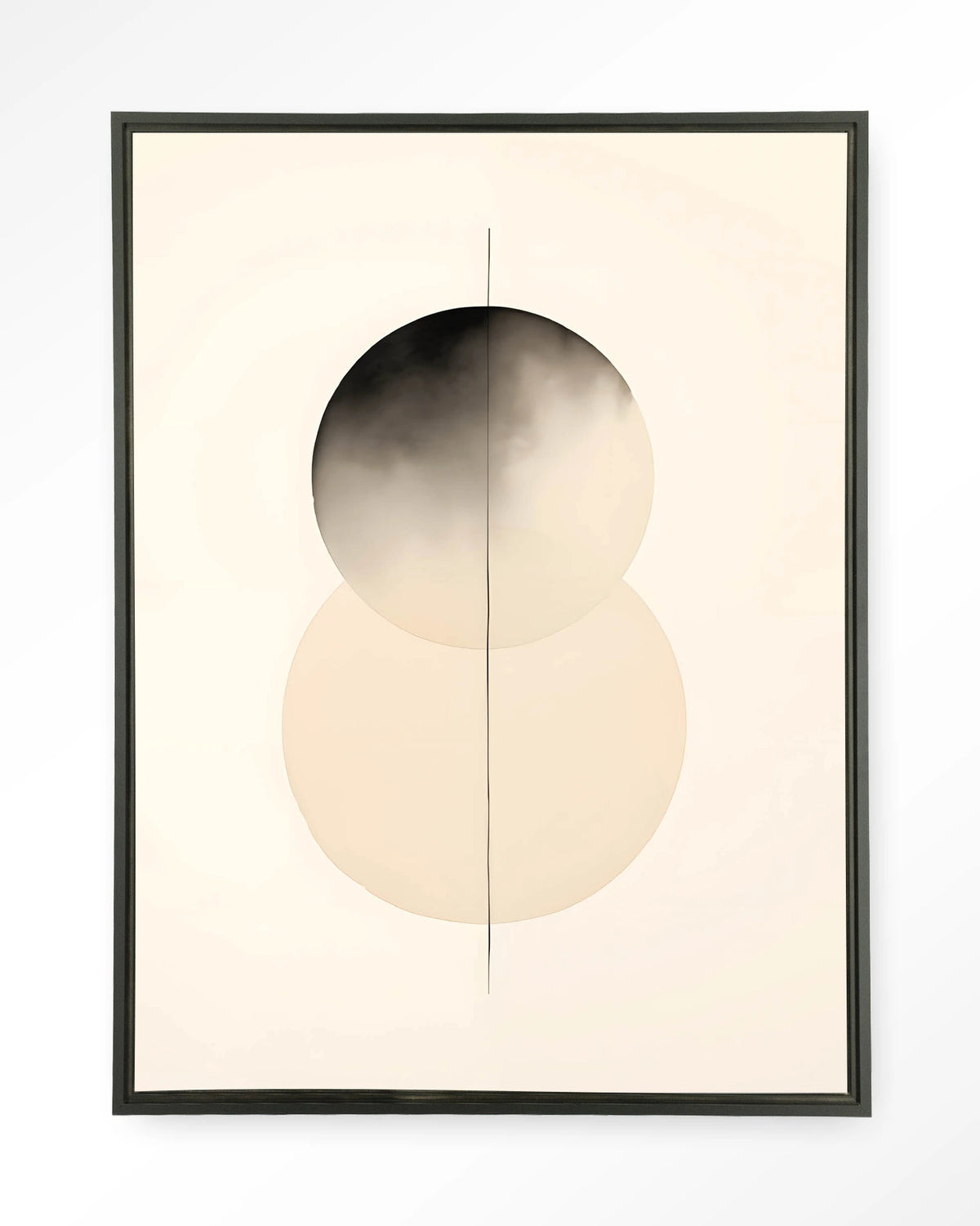 Kobe – abstract met cirkels in zwart en crème – Wandkleed – Floating frame – zwart