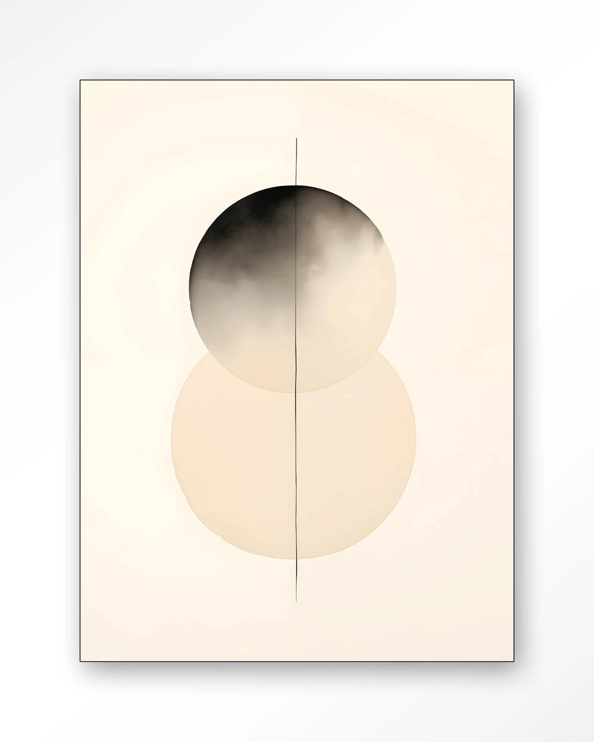 Kobe – abstract met cirkels in zwart en crème – Wandkleed – Frame – zwart