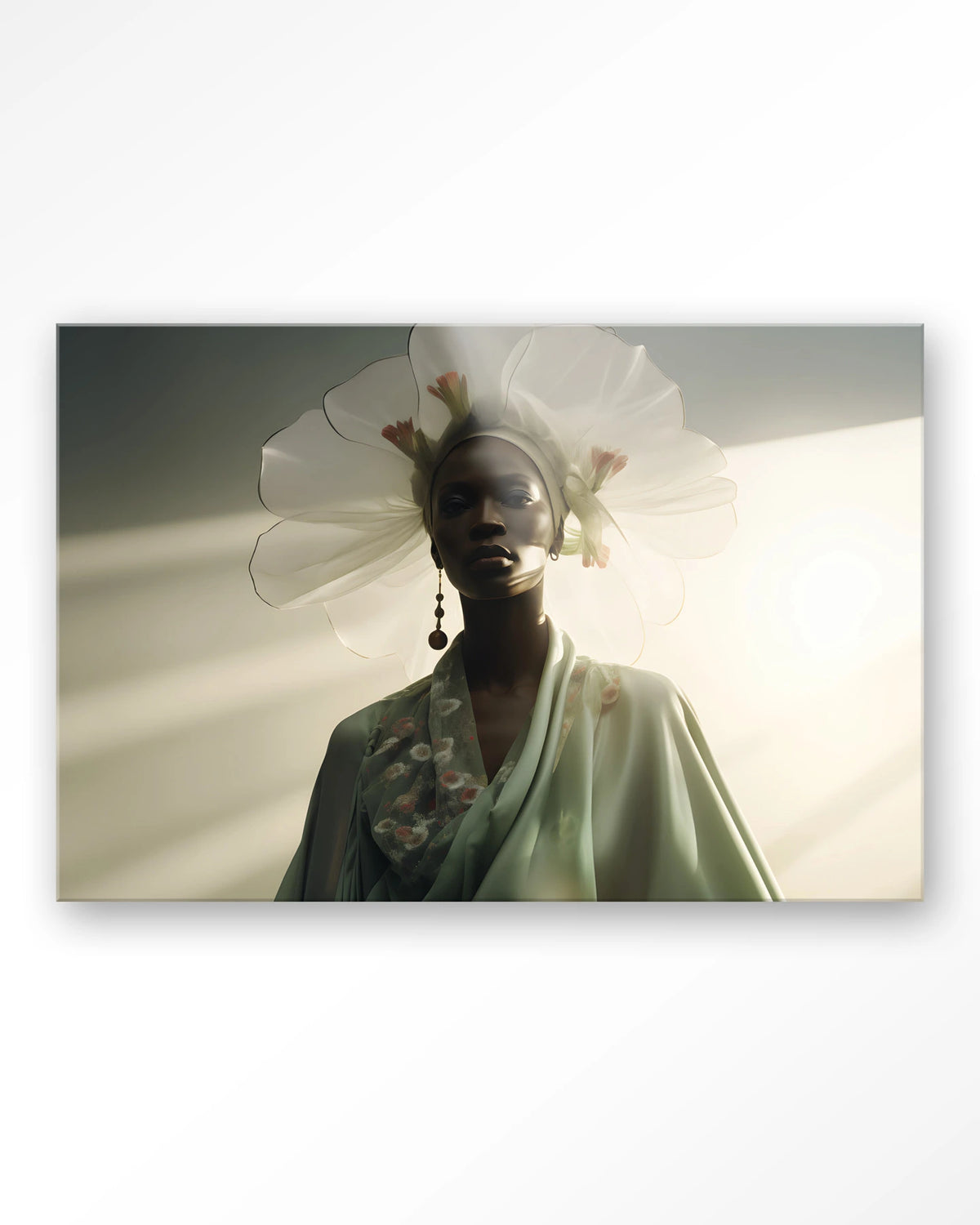 Design 242 – vrouw met witte hoed in zonlicht – Glas – Blinde montage