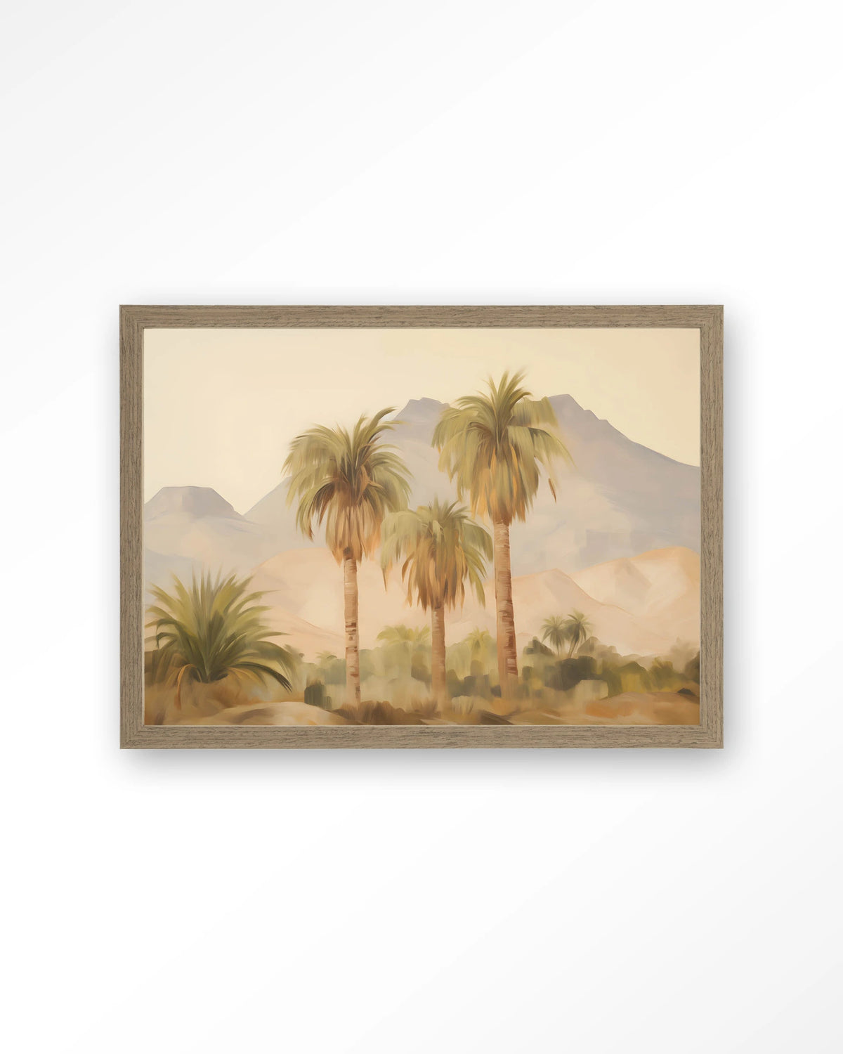 Tunesia – palmbomen in landschap – Art print – Hout bruin