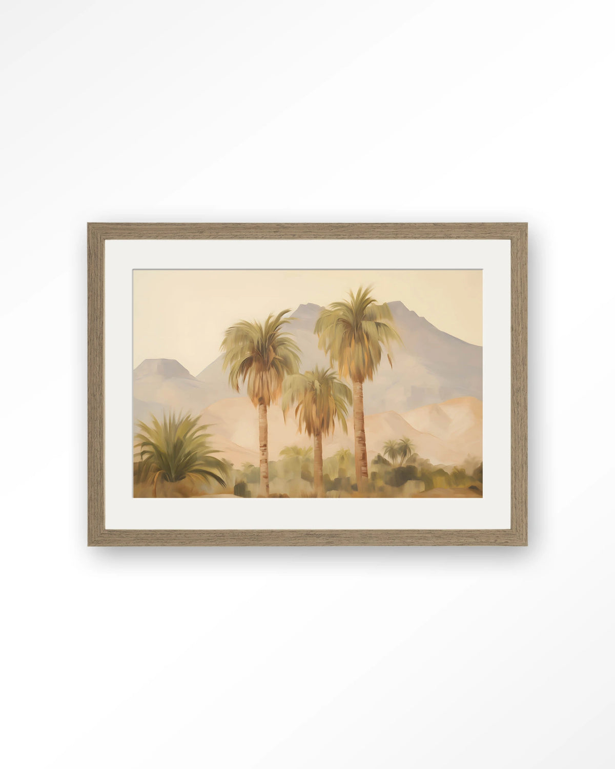 Tunesia – palmbomen in landschap – Art print – Hout bruin + passe-partout