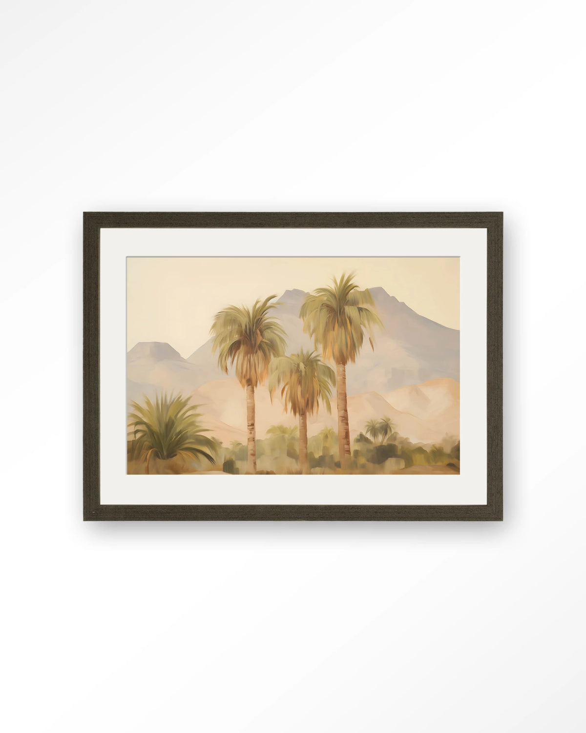 Tunesia – palmbomen in landschap – Art print – Hout donkerbruin + passe-partout