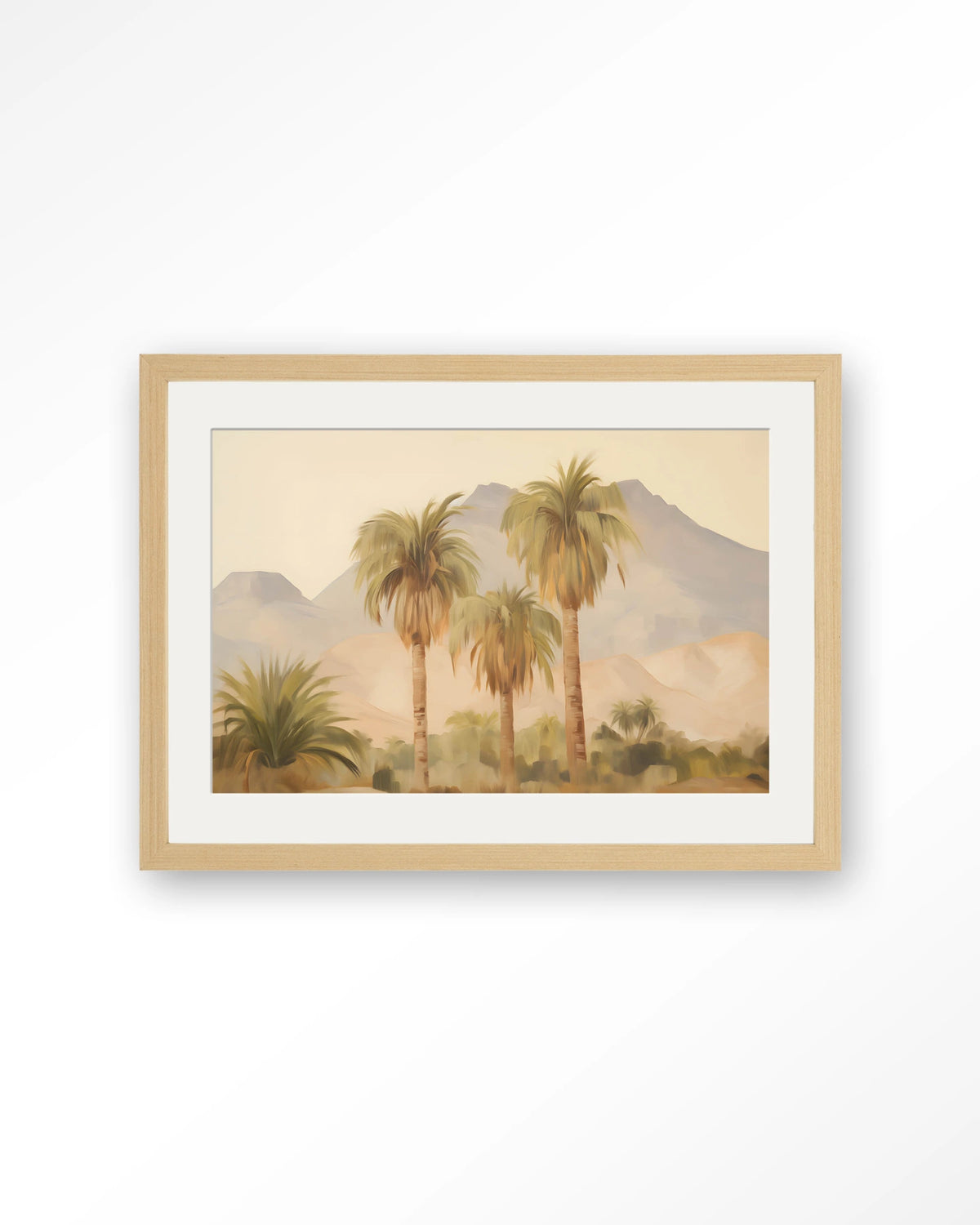 Tunesia – palmbomen in landschap – Art print – Hout naturel + passe-partout