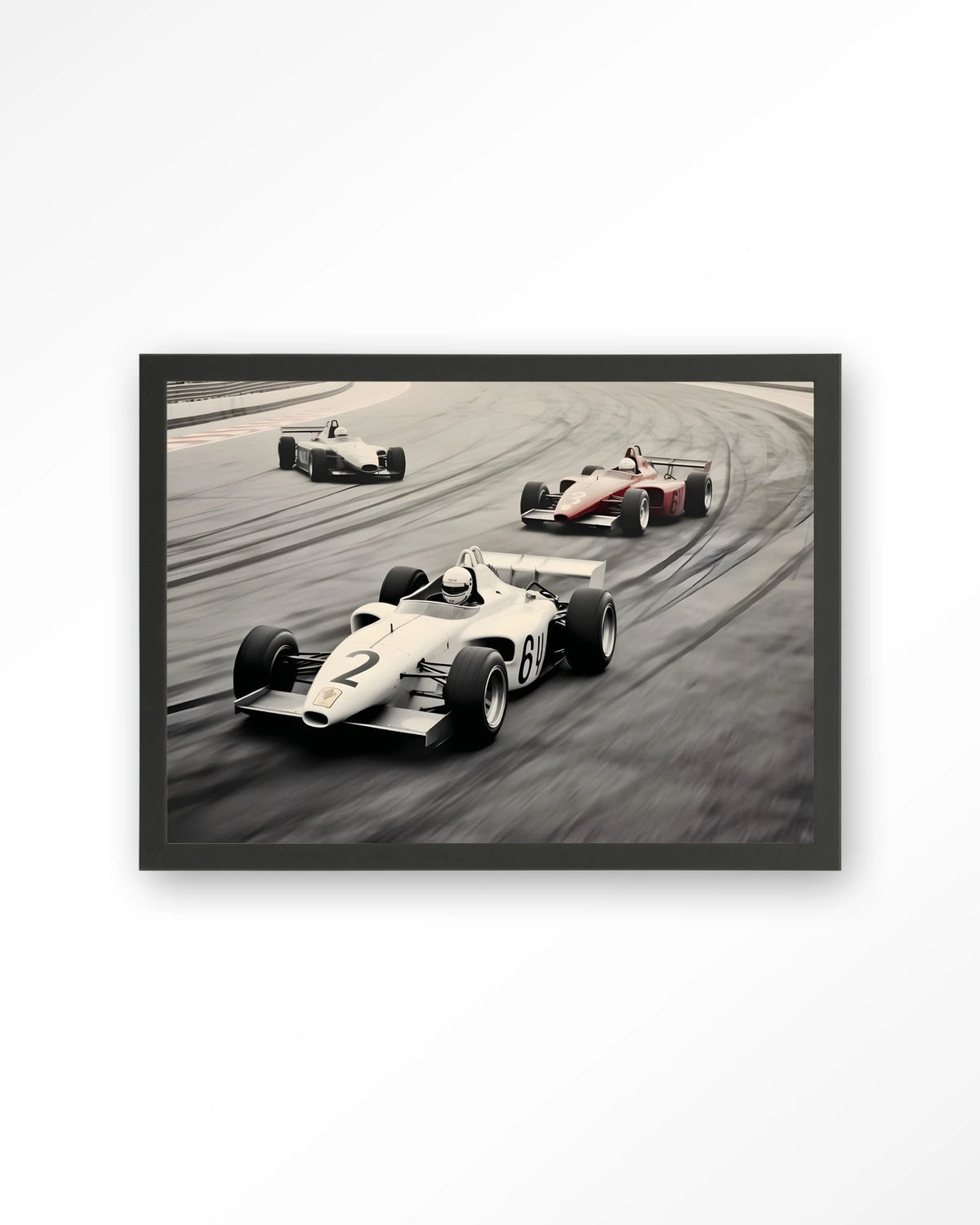 Race Track – formule 1-auto's op racebaan – Art print – Hout zwart