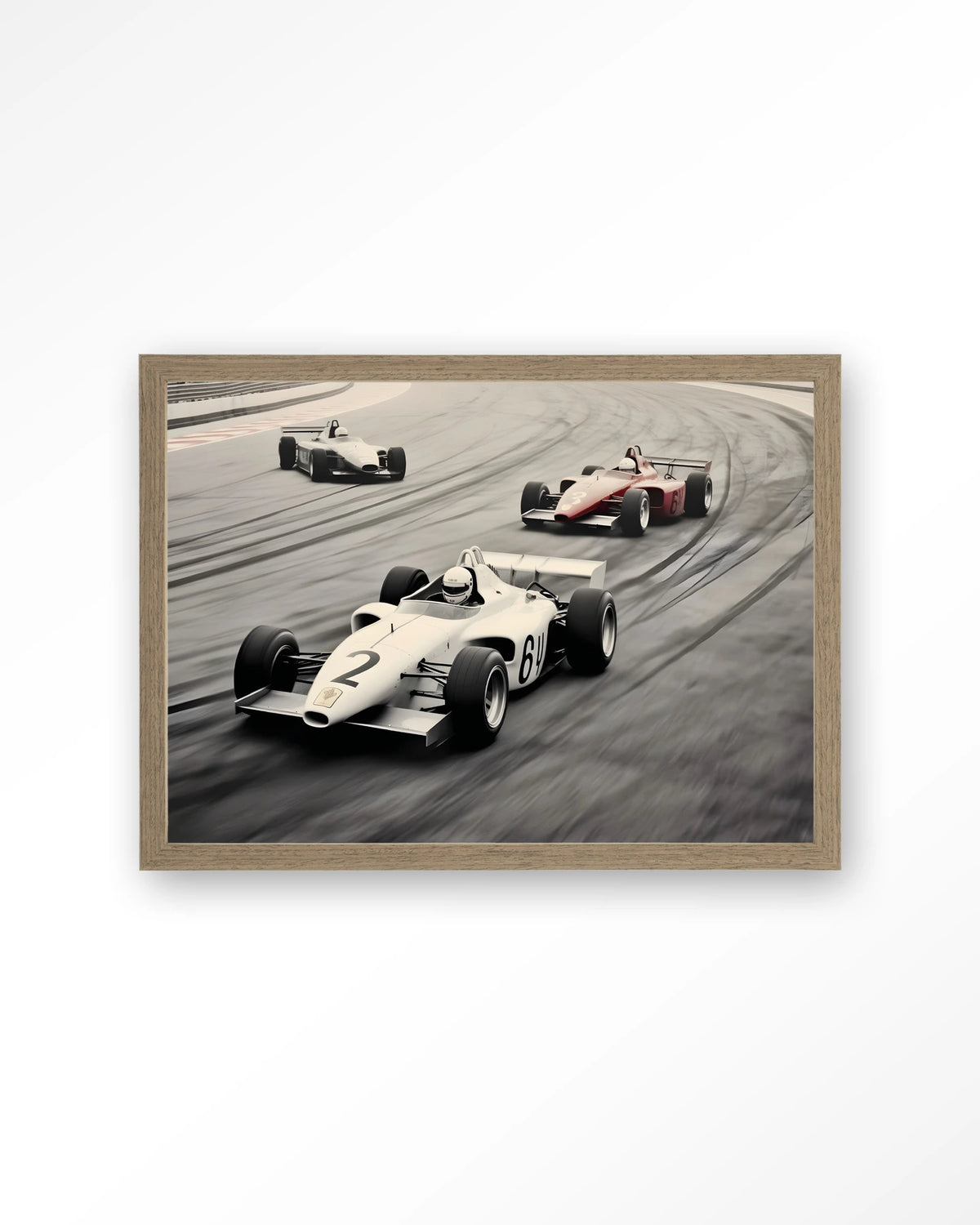 Race Track – formule 1-auto's op racebaan – Art print – Hout bruin