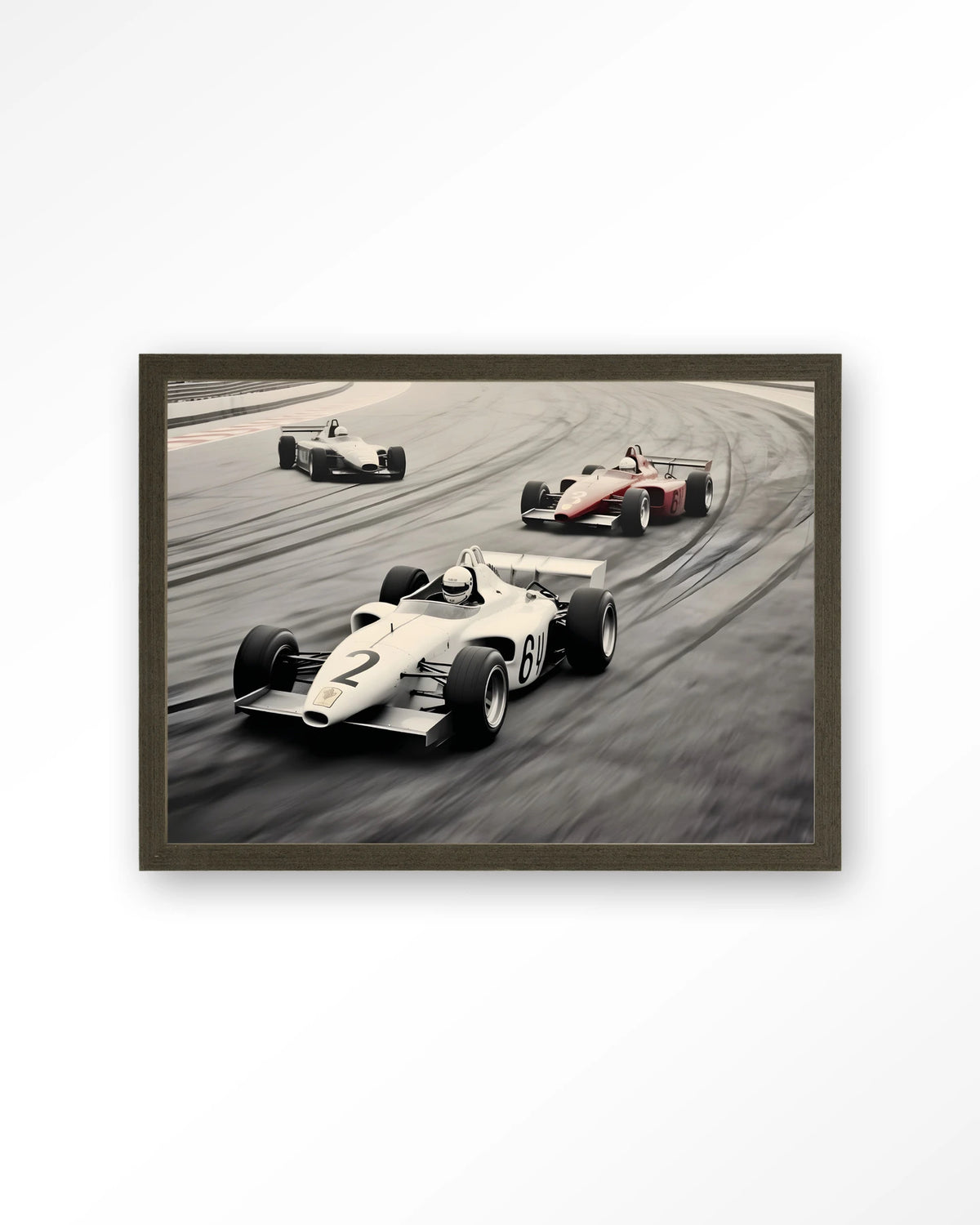 Race Track – formule 1-auto's op racebaan – Art print – Hout donkerbruin